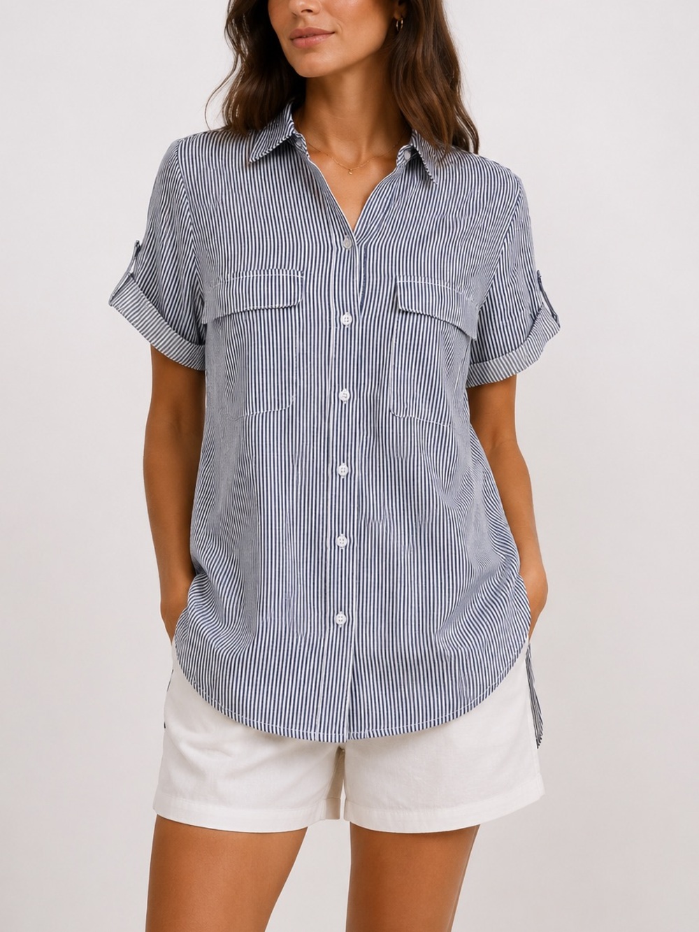 Lumière Blue & White Striped Button Up Shirt